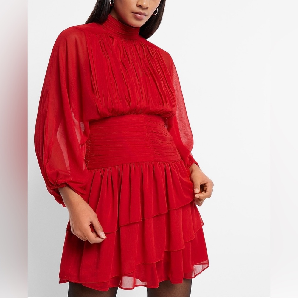 Express Vibrant Red Pleated Dress